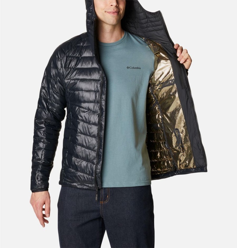 Black Men's Columbia Platinum Peak Hooded Insulated Puffer Jacket | ADJLQ-5203