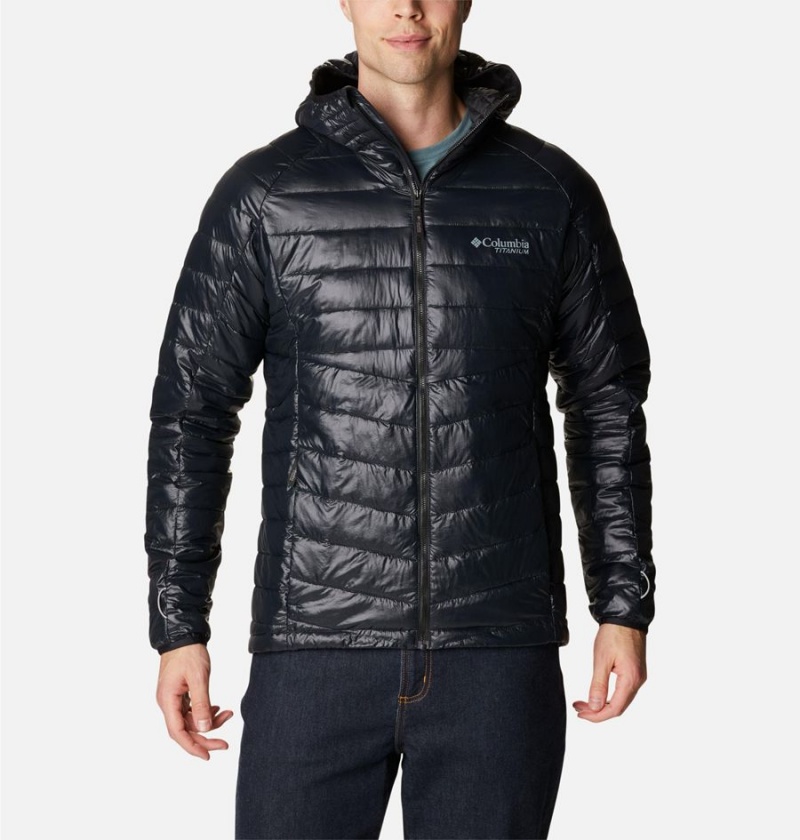 Black Men\'s Columbia Platinum Peak Hooded Insulated Puffer Jacket | ADJLQ-5203