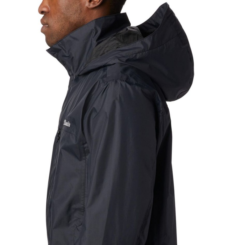 Black Men's Columbia Pouration Rain Jacket | HNDZC-3986