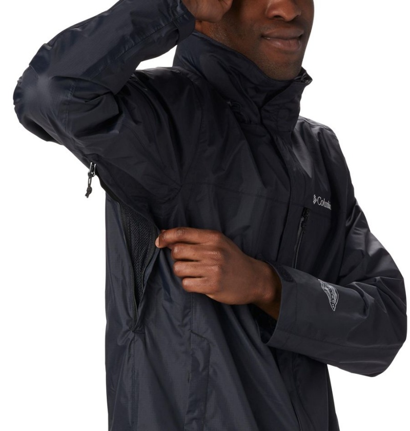 Black Men's Columbia Pouration Rain Jacket | HNDZC-3986