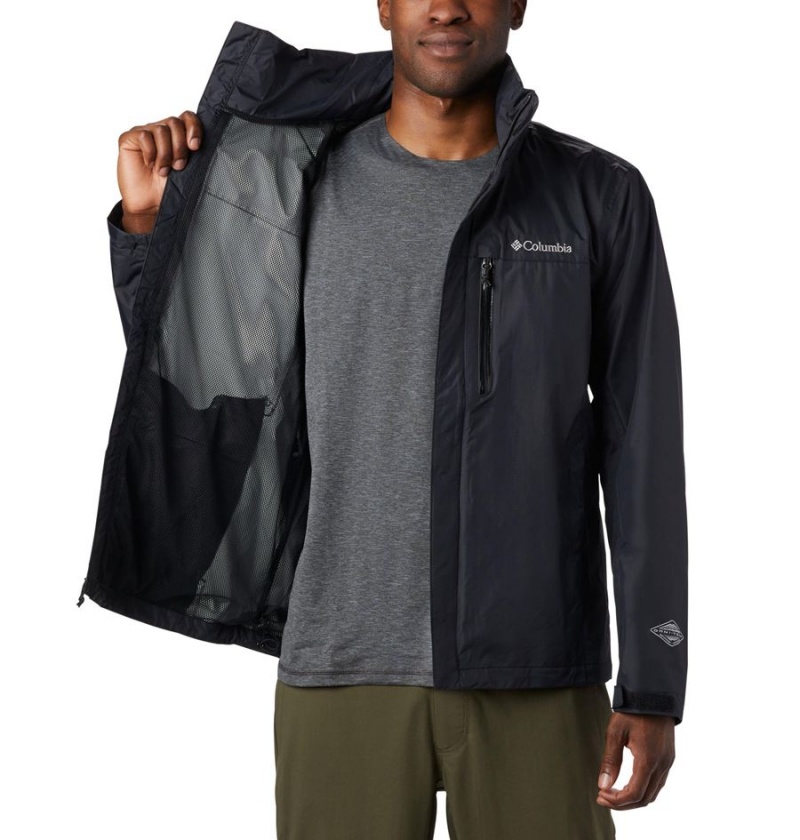 Black Men's Columbia Pouration Rain Jacket | HNDZC-3986