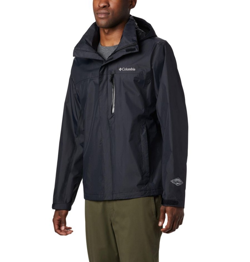 Black Men\'s Columbia Pouration Rain Jacket | HNDZC-3986