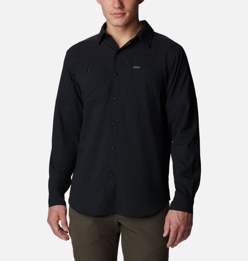 Black Men\'s Columbia Silver Ridge Utility Lite Long Sleeve Shirt | NTJBS-3805