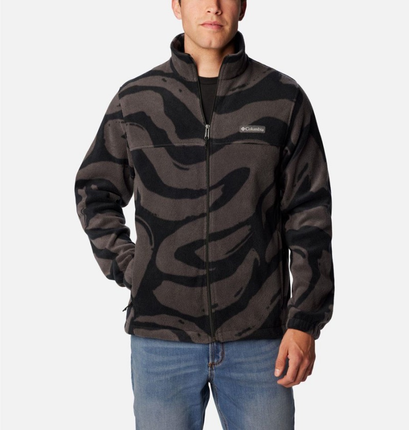 Black Men\'s Columbia Steens Mountain Printed Fleece Jacket | VYEGW-1760