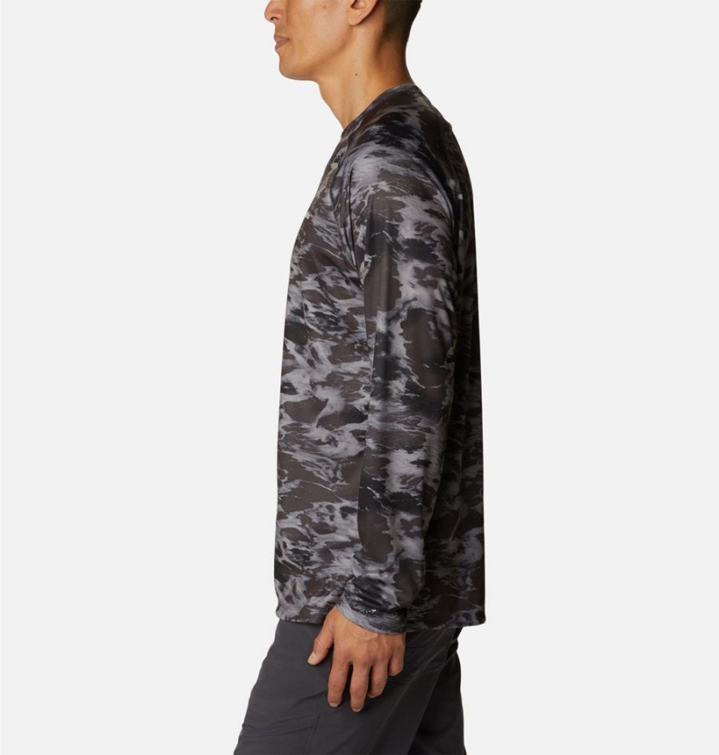 Black Men's Columbia Summerdry Printed Long Sleeve T-Shirt | EVFJC-1524