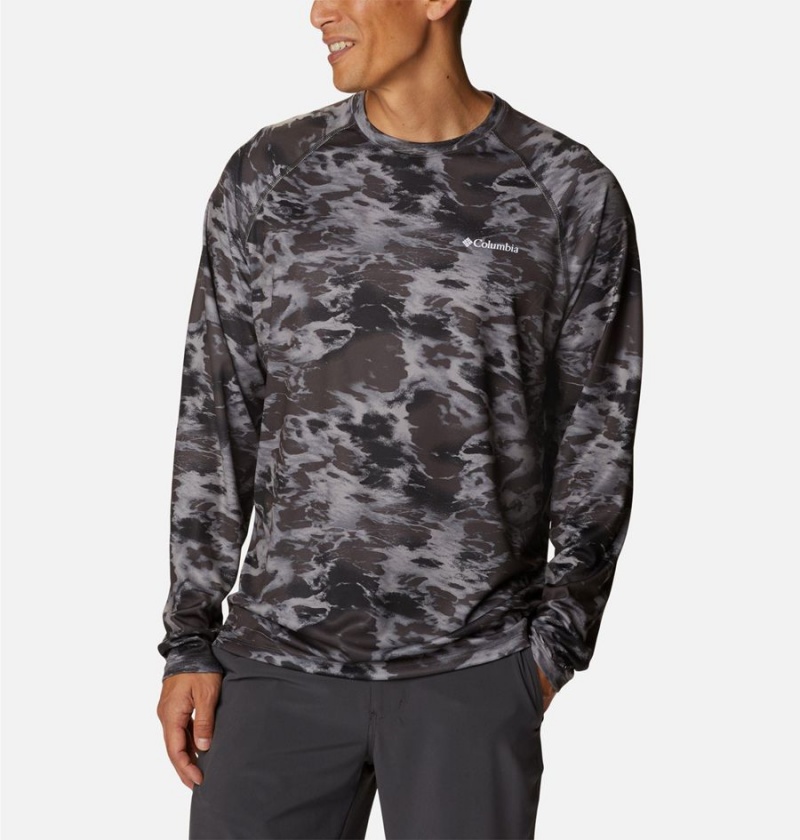 Black Men's Columbia Summerdry Printed Long Sleeve T-Shirt | EVFJC-1524