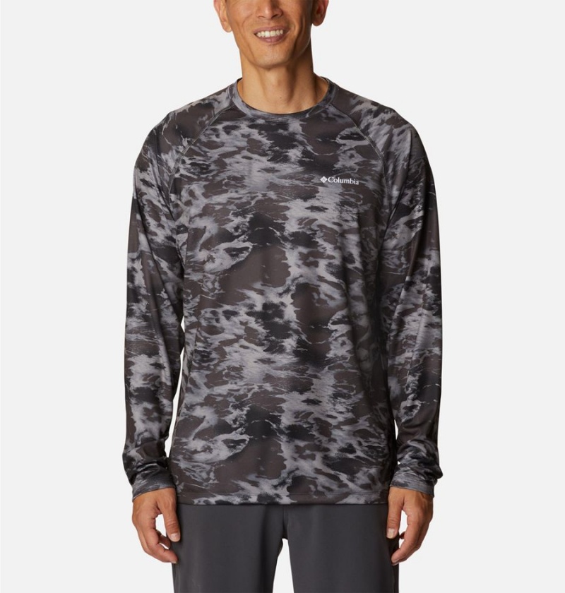 Black Men\'s Columbia Summerdry Printed Long Sleeve T-Shirt | EVFJC-1524