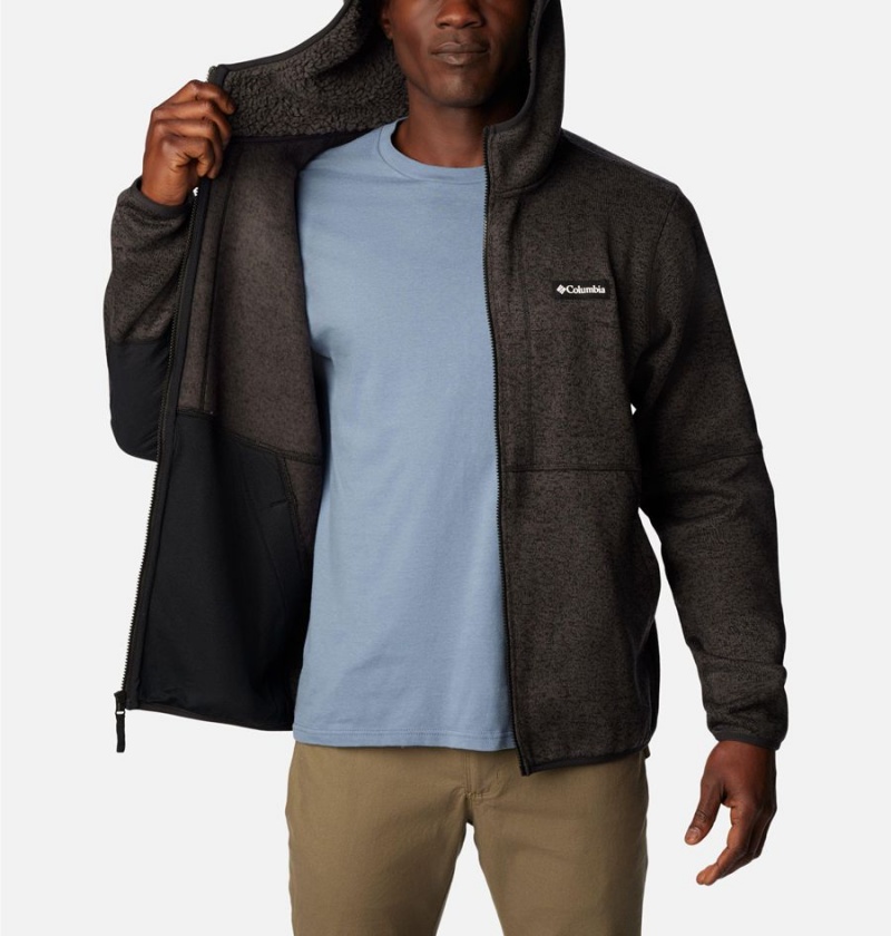 Black Men's Columbia Sweater Weather Full Zip Hoodie Fleece Jacket | QBOYF-0371