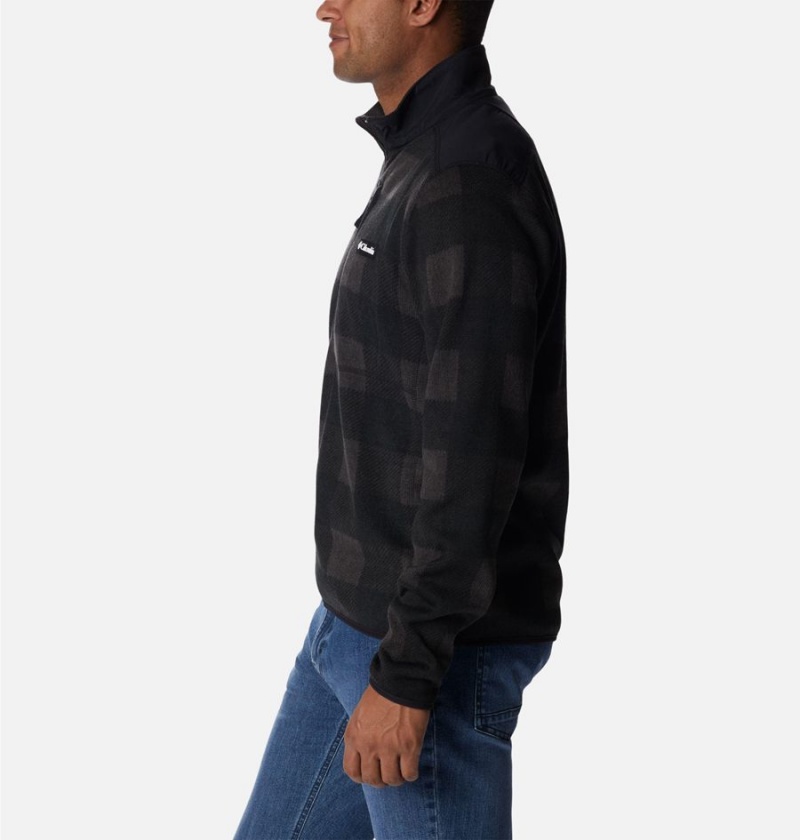 Black Men's Columbia Sweater Weather II Printed Fleece Half Zip Pullover | RBGED-3269