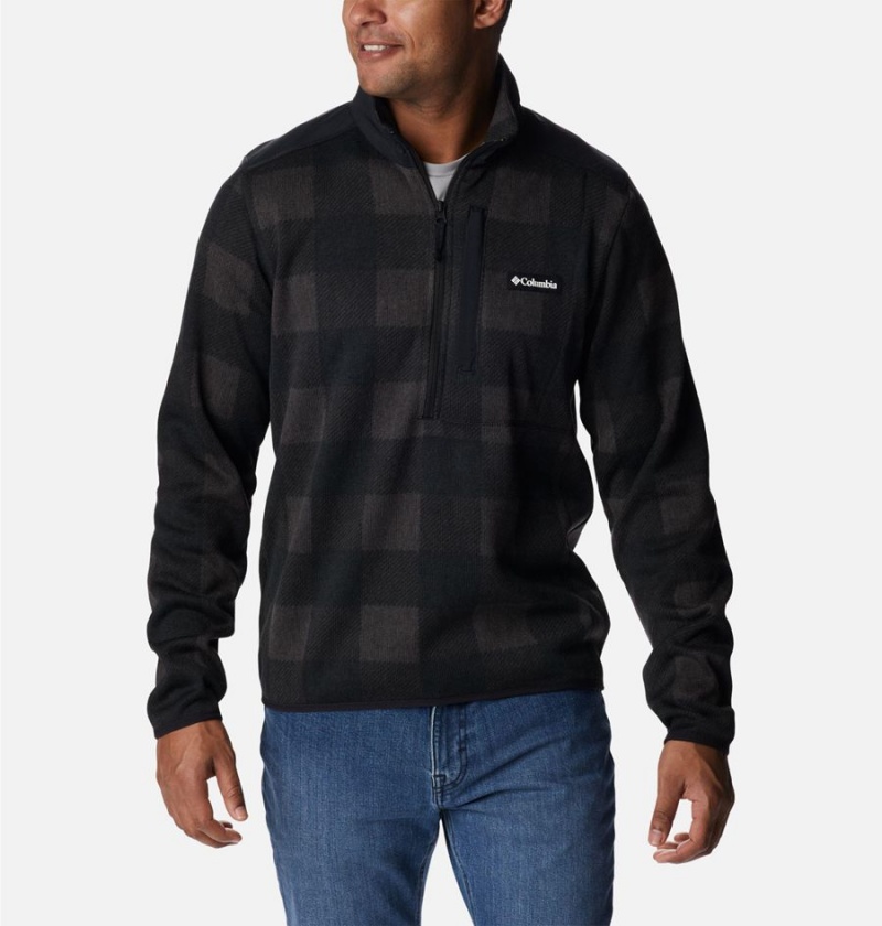 Black Men\'s Columbia Sweater Weather II Printed Fleece Half Zip Pullover | RBGED-3269