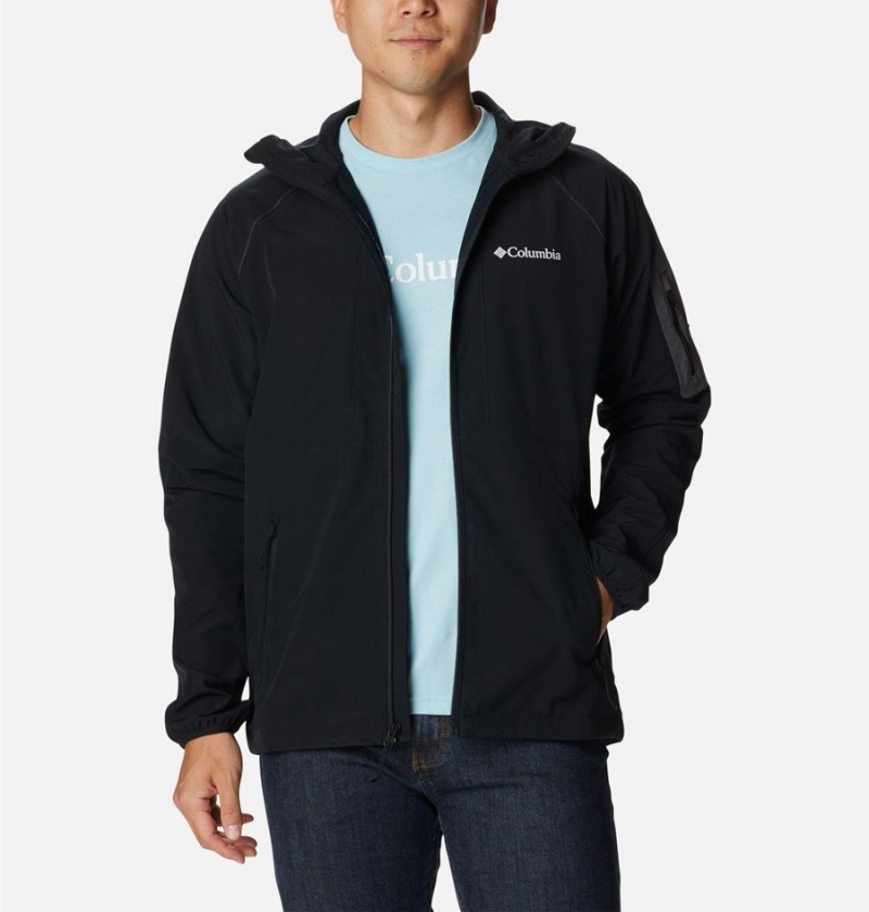 Black Men's Columbia Tall Heights Hooded Softshell Jackets | MQEOD-7582