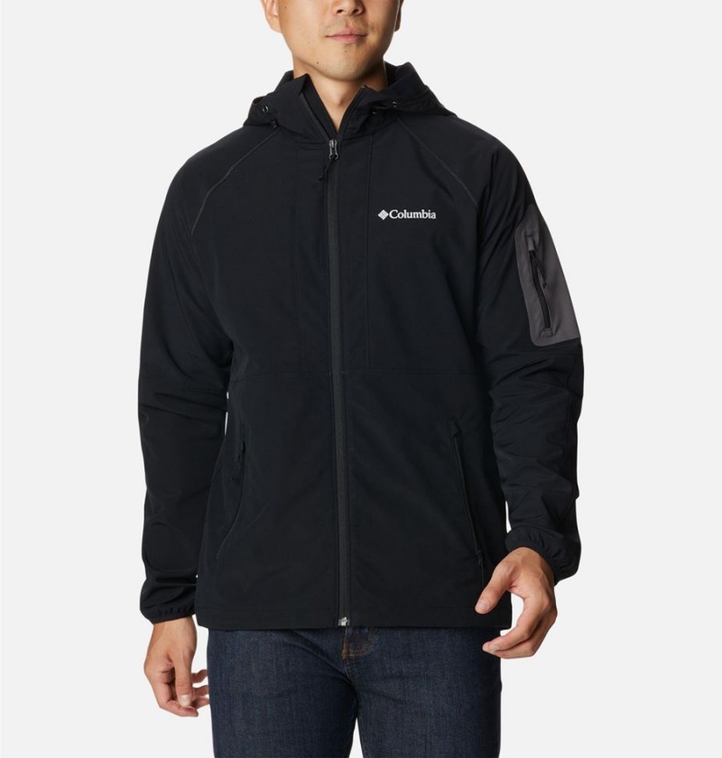 Black Men\'s Columbia Tall Heights Hooded Softshell Jackets | MQEOD-7582