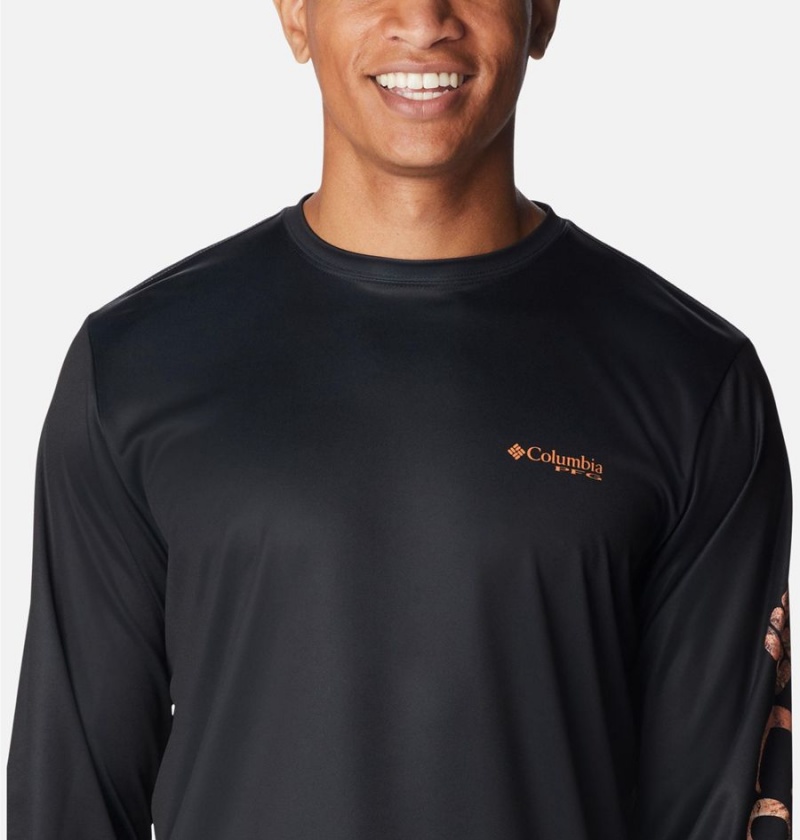 Black Men's Columbia Terminal Tackle PFG Logo Print Long Sleeve T-Shirt | QPHCZ-5809