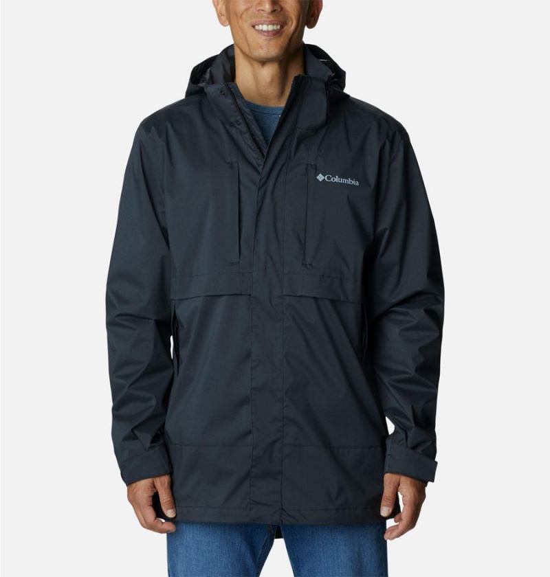 Black Men\'s Columbia Wright Lake Rain Jacket | OEAFQ-0947