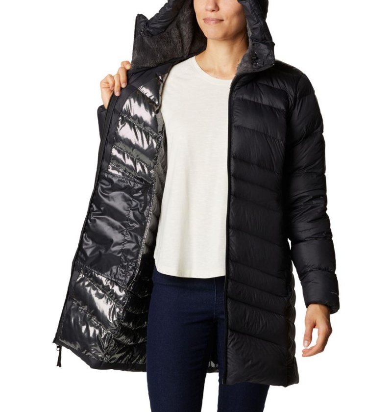 Black Women's Columbia Autumn Park Hooded Mid Puffer Jacket | FJIRN-7526