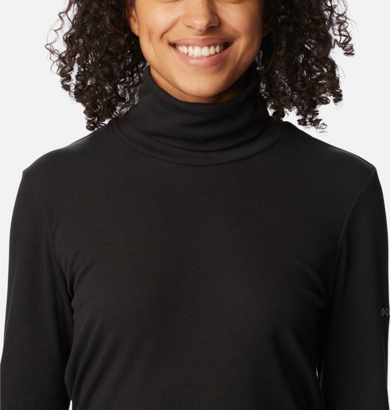 Black Women's Columbia Boundless Trek Ribbed Turtleneck Long Sleeve T-Shirt | SLGIA-3470