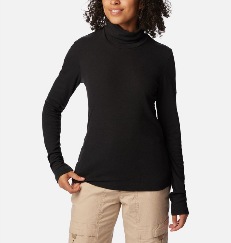 Black Women's Columbia Boundless Trek Ribbed Turtleneck Long Sleeve T-Shirt | SLGIA-3470