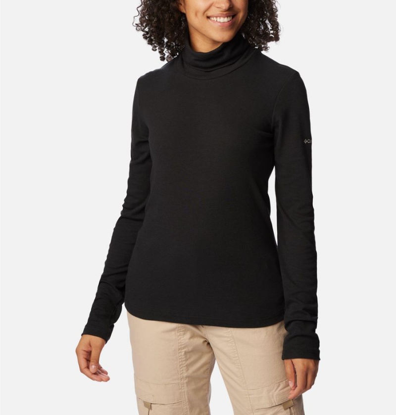 Black Women\'s Columbia Boundless Trek Ribbed Turtleneck Long Sleeve T-Shirt | SLGIA-3470