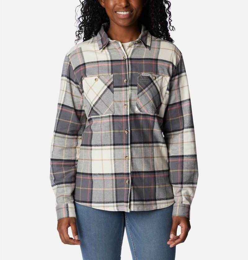 Black Women\'s Columbia Clay Hills Stretch Flannel Shirt | YAFJK-2463