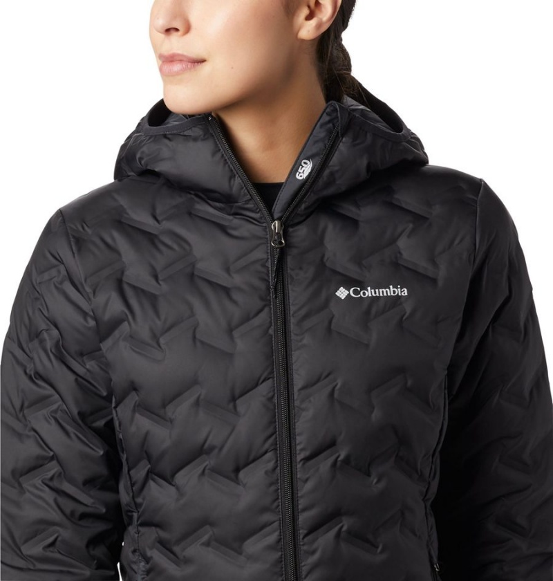 Black Women's Columbia Delta Ridge Hooded Puffer Jacket | RIVXW-3548