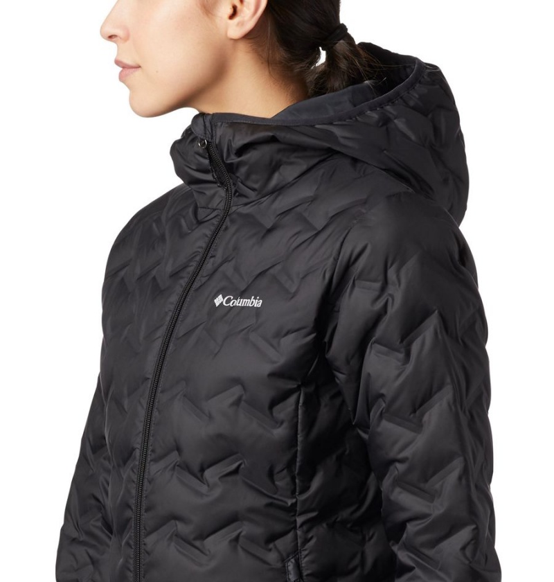 Black Women's Columbia Delta Ridge Hooded Puffer Jacket | RIVXW-3548