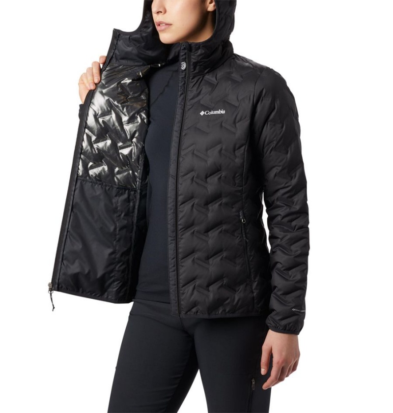 Black Women's Columbia Delta Ridge Hooded Puffer Jacket | RIVXW-3548