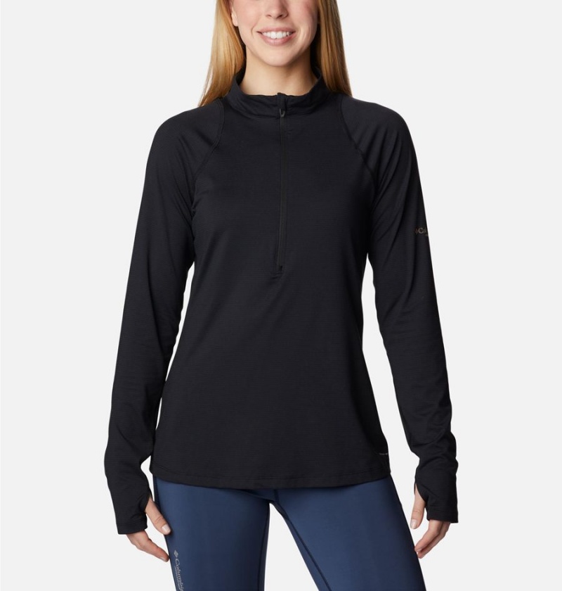 Black Women\'s Columbia Endless Trail Half Zip Mesh Long Sleeve Pullover | HQRJS-5610