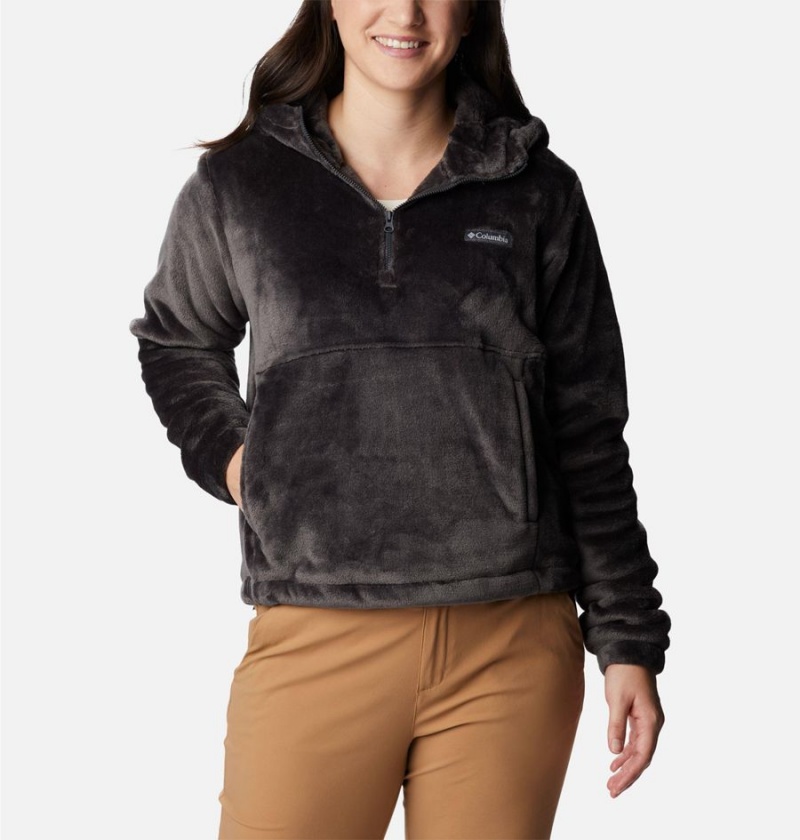 Black Women\'s Columbia Fire Side Fleece Hoodie Pullover | IPVOB-3902