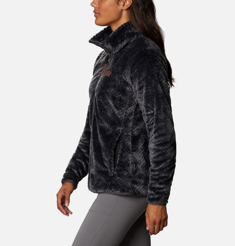 Black Women's Columbia Fire Side Quarter Zip Sherpa Fleece Pullover | MLRKB-7158