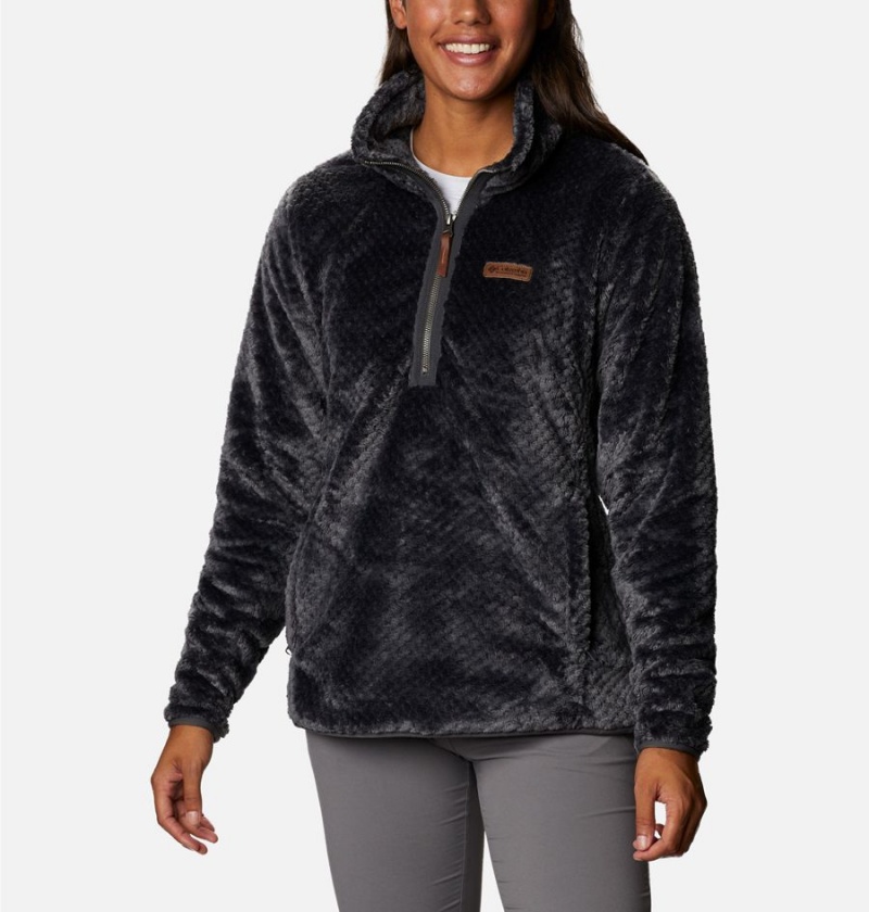 Black Women\'s Columbia Fire Side Quarter Zip Sherpa Fleece Pullover | MLRKB-7158