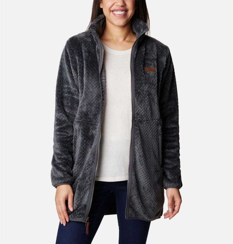 Black Women's Columbia Fireside Long Full Zip Fleece Jacket | GCQMD-5124