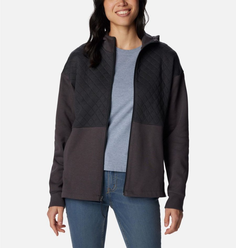 Black Women's Columbia Hart Mountain Quilted Hooded Full Zip Fleece Jacket | LERKT-9135