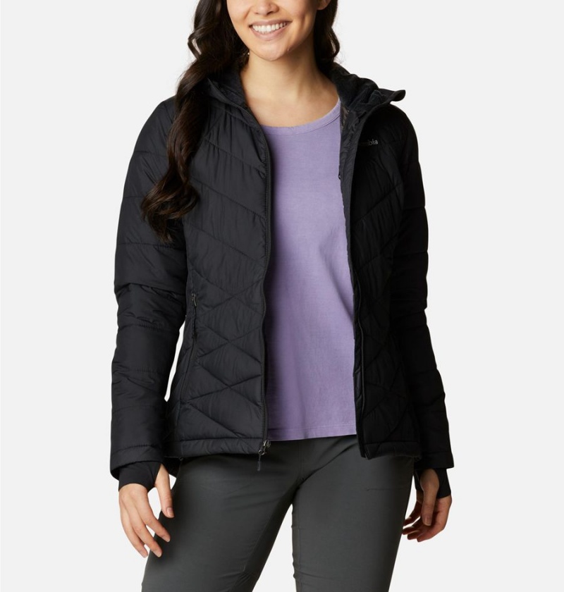 Black Women's Columbia Heavenly Hooded Puffer Jacket | KIEYD-6850