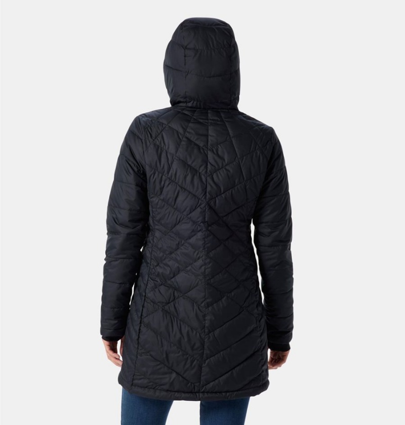 Black Women's Columbia Heavenly Long Hooded Puffer Jacket | AQIYX-4265