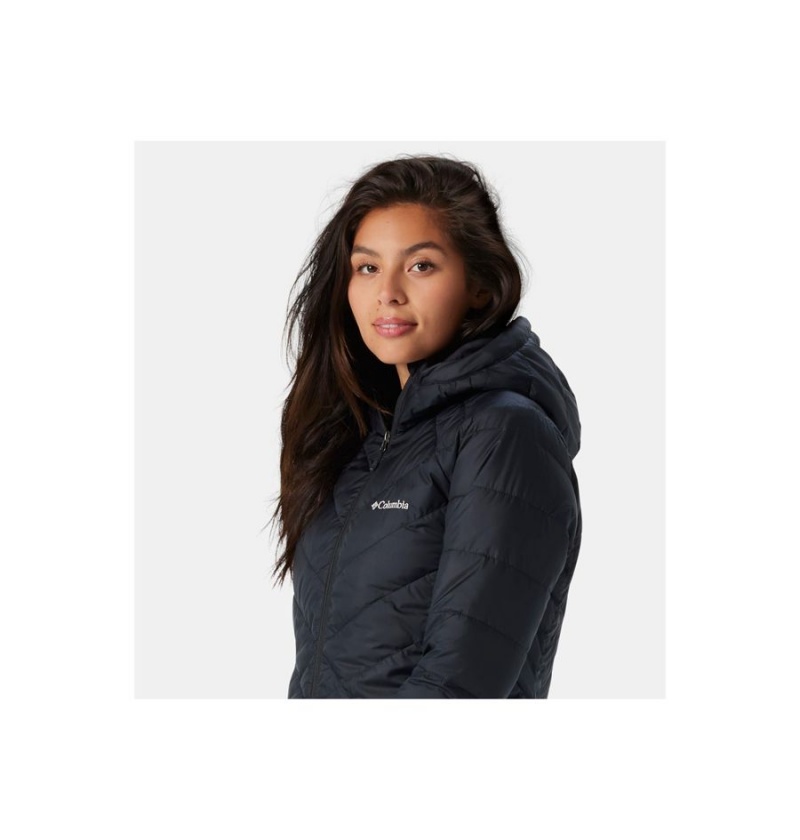 Black Women's Columbia Heavenly Long Hooded Puffer Jacket | AQIYX-4265