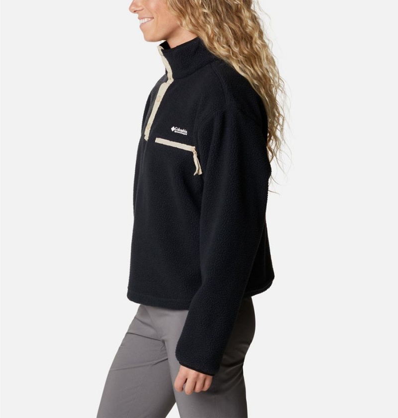 Black Women's Columbia Helvetia Cropped Half Snap Fleece Pullover | URTOB-8042