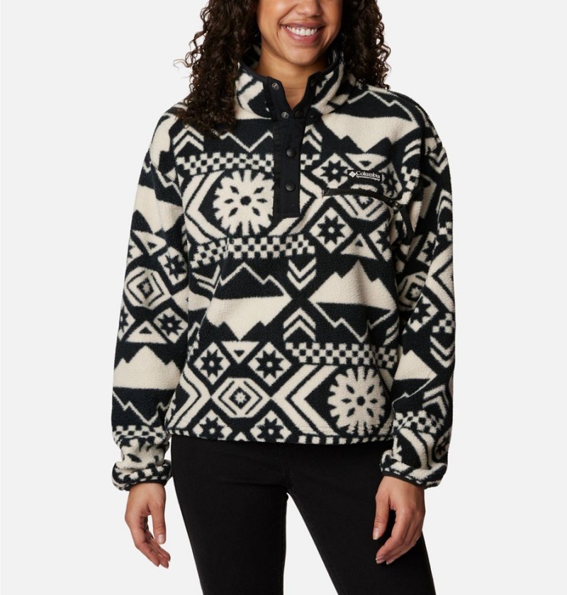 Black Women\'s Columbia Helvetia Cropped Half Snap Fleece Pullover | FSKJI-7016