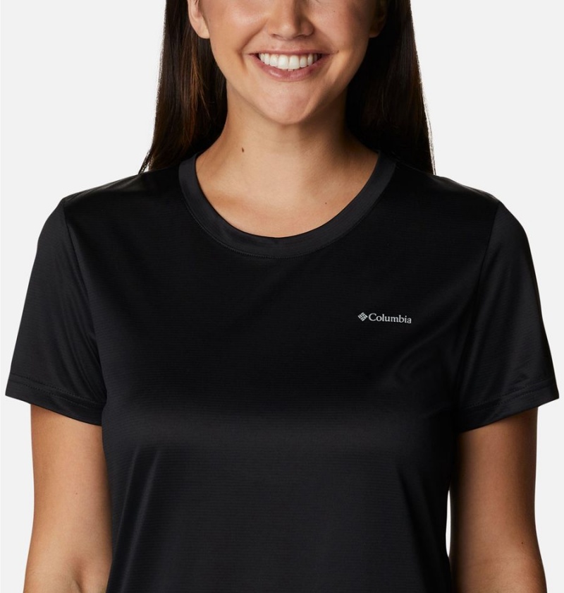 Black Women's Columbia Hike Short Sleeve Crew T-Shirt | VOEMP-1243