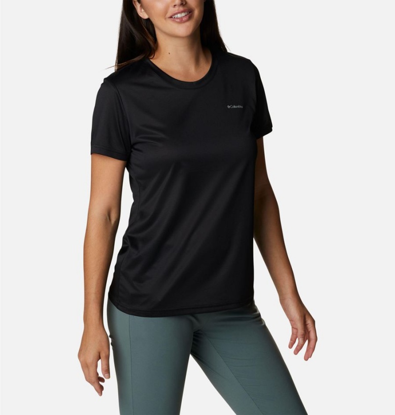 Black Women's Columbia Hike Short Sleeve Crew T-Shirt | VOEMP-1243