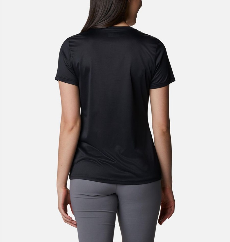 Black Women's Columbia Hike Short Sleeve V-Neck T-Shirt | MNZYP-7348