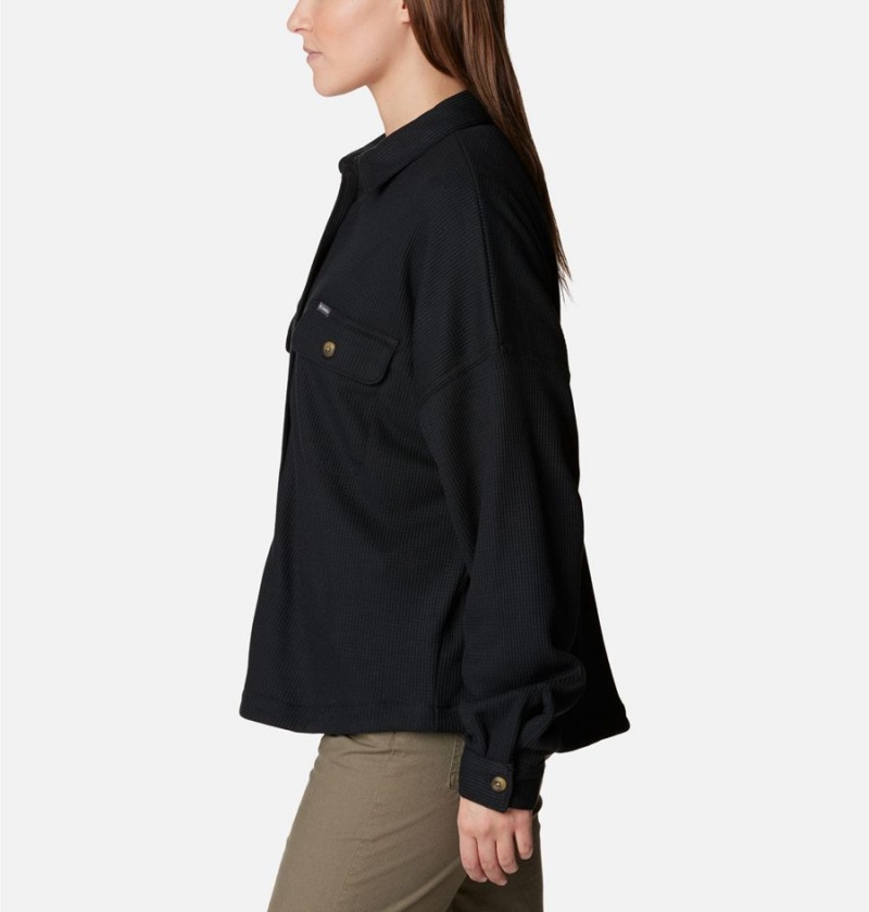 Black Women's Columbia Holly Hideaway Waffle Jacket Shirt | RBFWN-6409