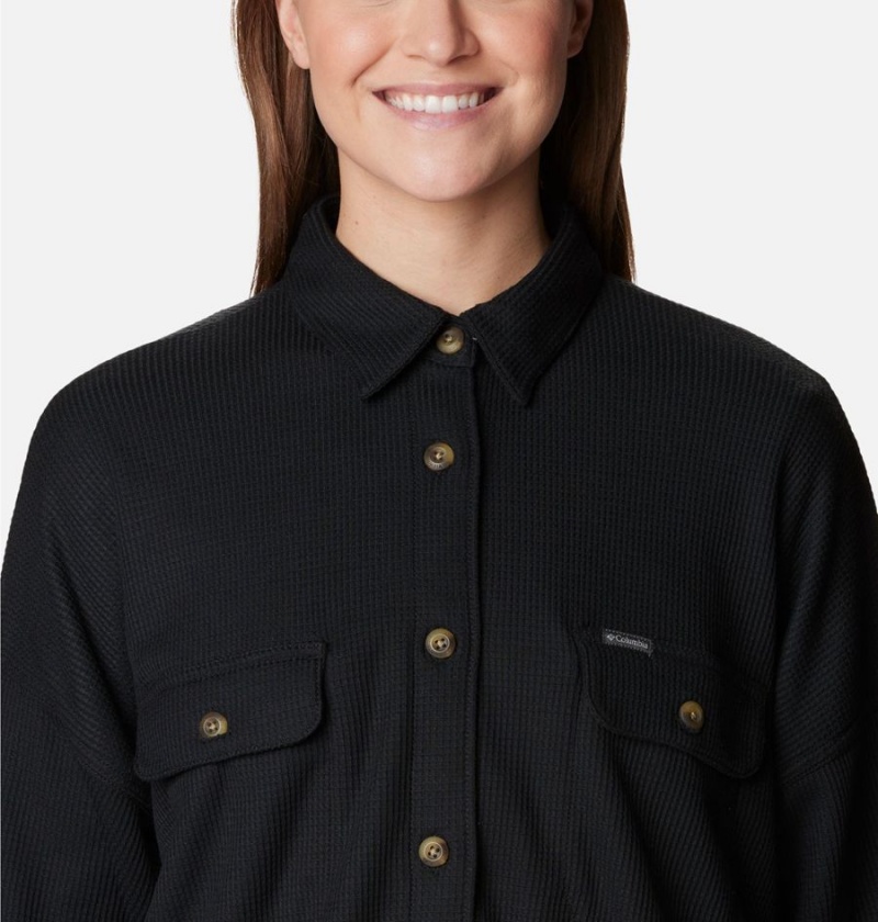 Black Women's Columbia Holly Hideaway Waffle Jacket Shirt | RBFWN-6409