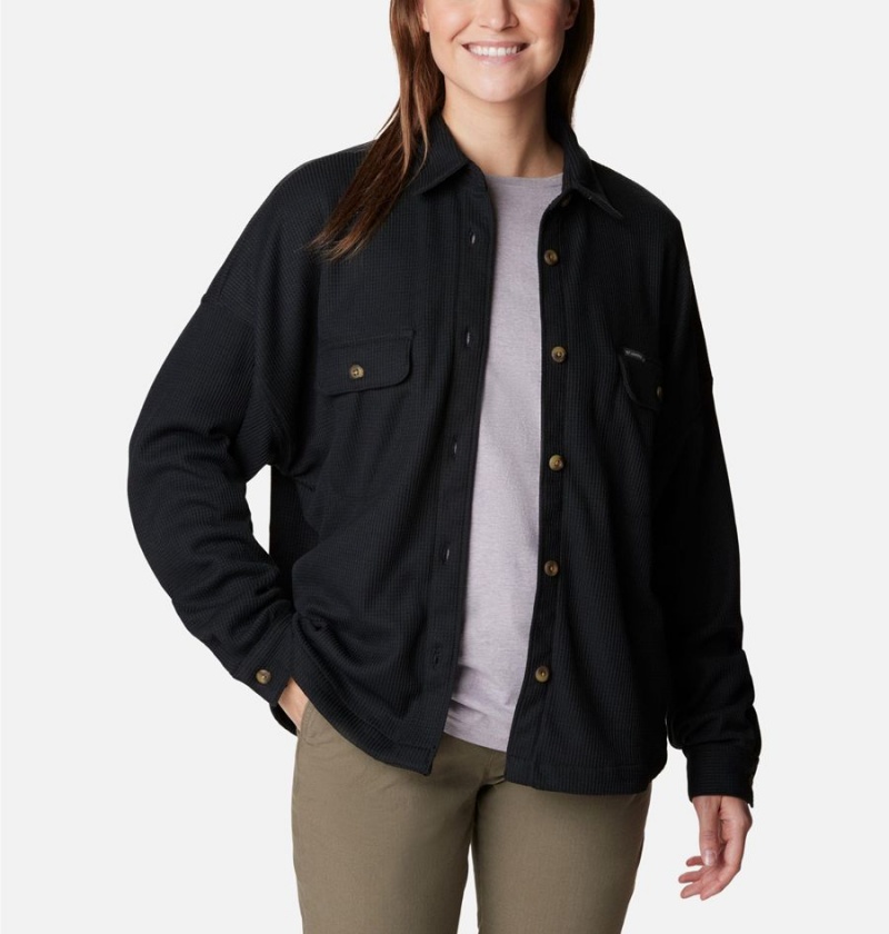 Black Women's Columbia Holly Hideaway Waffle Jacket Shirt | RBFWN-6409