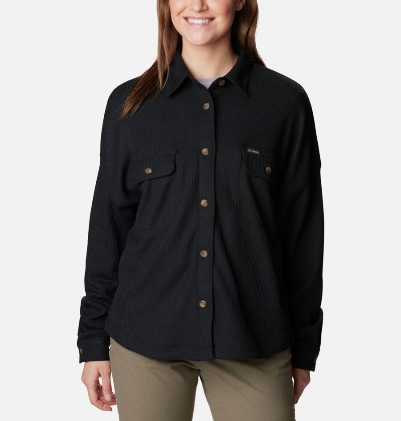 Black Women\'s Columbia Holly Hideaway Waffle Jacket Shirt | RBFWN-6409