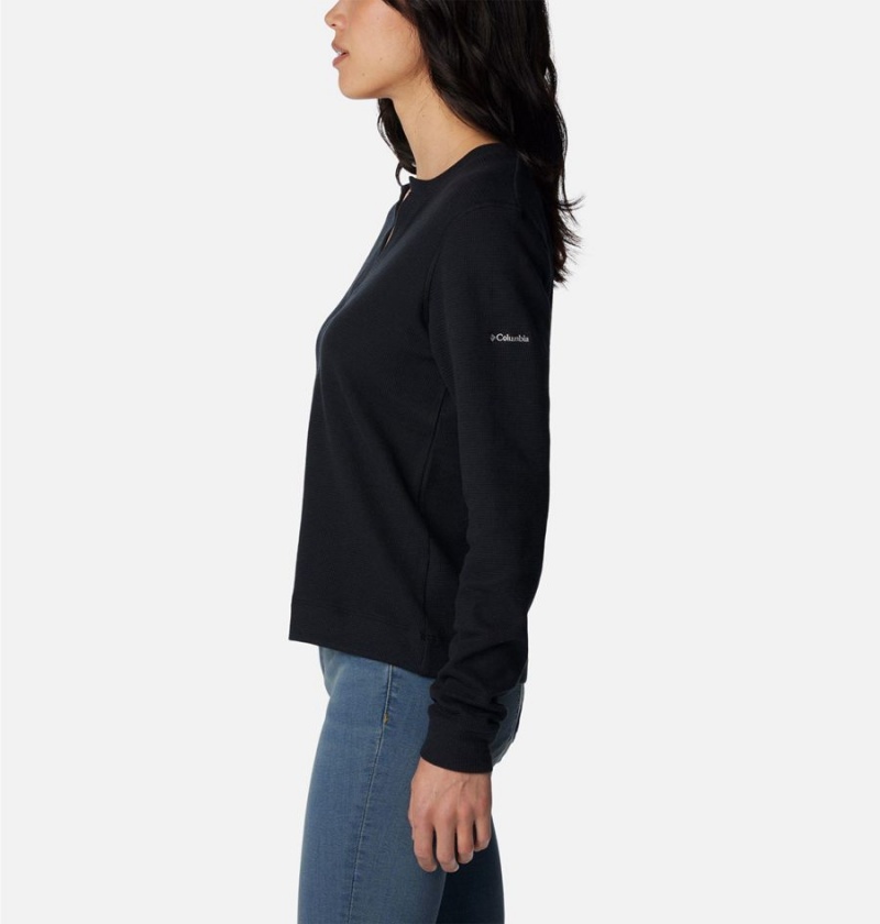 Black Women's Columbia Holly Hideaway Waffle Long Sleeve Pullover | DZGIV-5869