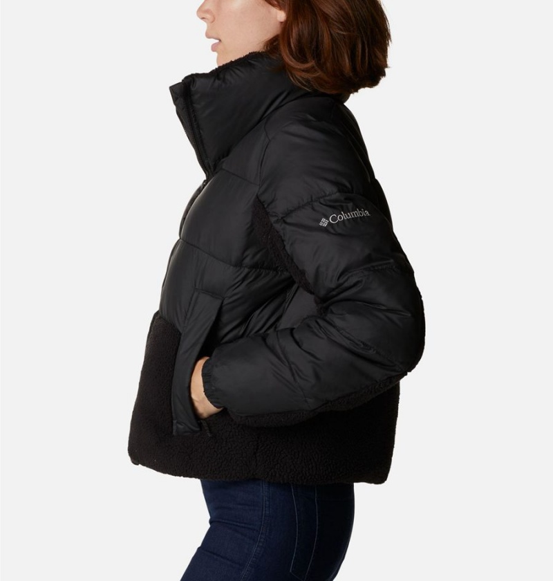 Black Women's Columbia Leadbetter Point Sherpa Hybrid Puffer Jacket | NFOAI-3019