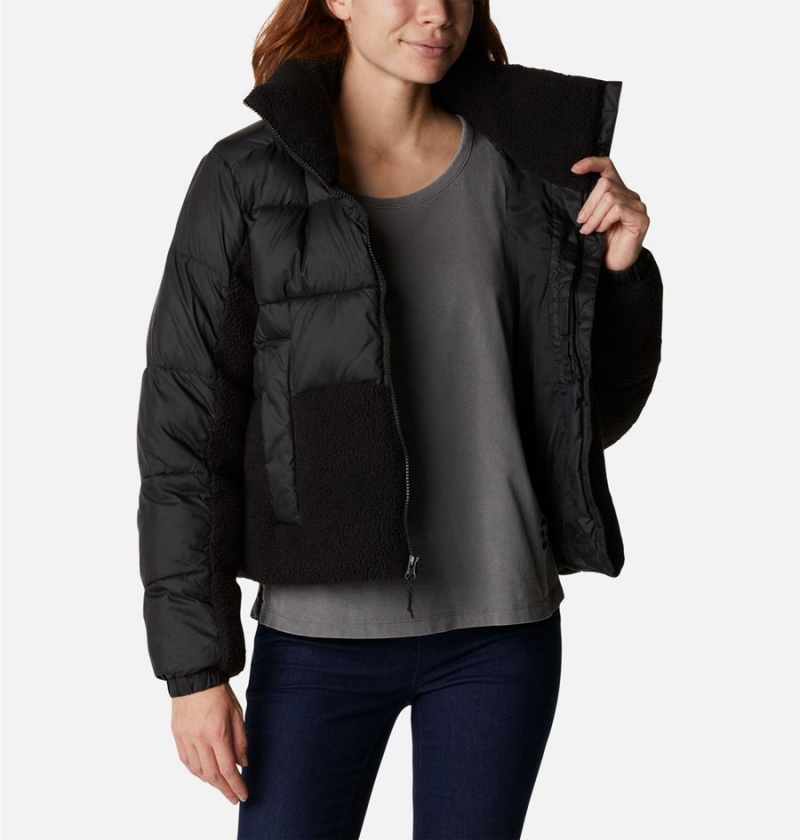 Black Women's Columbia Leadbetter Point Sherpa Hybrid Puffer Jacket | NFOAI-3019