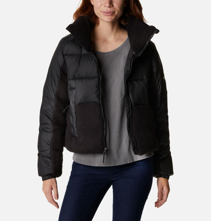 Black Women's Columbia Leadbetter Point Sherpa Hybrid Puffer Jacket | NFOAI-3019