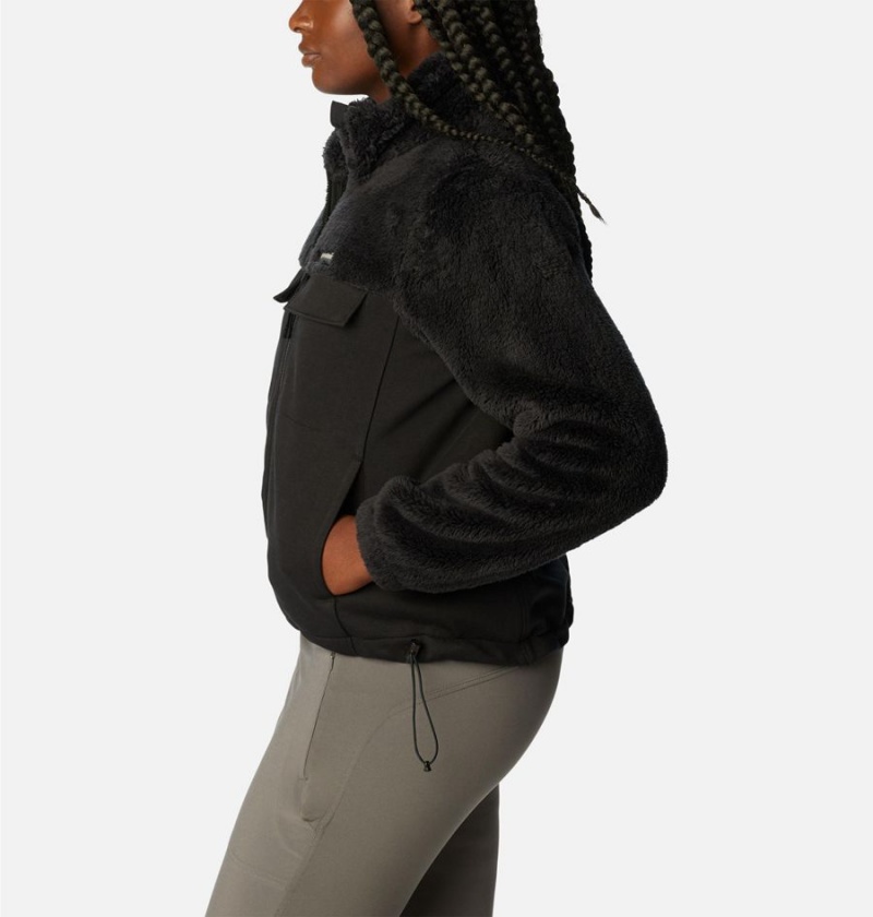 Black Women's Columbia Lodge Hybrid Sherpa Full Zip Fleece Jacket | KTQEG-2681