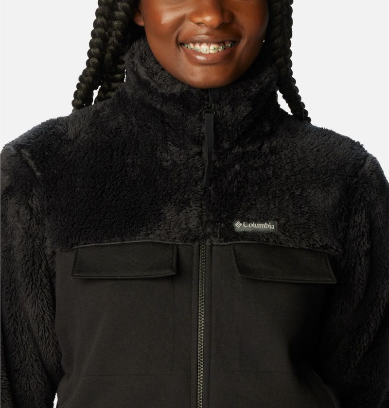 Black Women's Columbia Lodge Hybrid Sherpa Full Zip Fleece Jacket | KTQEG-2681